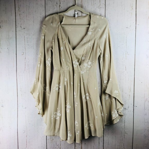 Free People tan white embroidered jasmine dress 2 - Picture 2 of 5